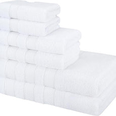 American Soft Linen Salem Turkish Bath Towel Set, 100% Cotton 600 GSM 6 Piece Towels for Bathroom, 2 Bath Towels 2 Hand Towels 2 Washcloths, White
