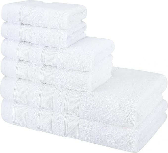 American Soft Linen Salem Turkish Bath Towel Set, 100% Cotton 600 GSM 6 Piece Towels for Bathroom, 2 Bath Towels 2 Hand Towels 2 Washcloths, White