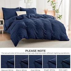 HYMOKEGE Navy Blue Twin XL Comforter Set Seersucker 5 Pieces, All Season Luxury Bed in a Bag for Bedroom, Bedding Set with Comforter, Sheets, Pillowcase & Sham
