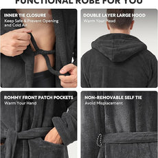 DAVID ARCHY Men's Hooded Robe Soft Coral Fleece Microfiber Bathrobe