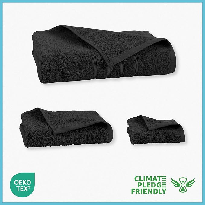 Martex 6-Piece Towel Set – Ultimate Performance – 100% Cotton – 2 Bath Towels – 2 Hand Towels – 2 Wash Cloths – Versatile – Low-Linting – Supersoft & Absorbent Bathroom Set – Easy Care – Black
