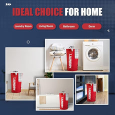 Caroeas 100L Laundry Basket,Large Laundry Hamper, Laundry Bag with Padded Handles, Clothes Hamper Stands Up Well, Collapsible Free Standing Easy Storage Washing Bin (Red,100L)