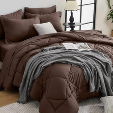 HEVUMYI Brown Twin Comforter Set - 5-Piece All Season Bed in a Bag Twin, Ultra Soft Bedding Set with Comforter, Flat Sheet, Fitted Sheet, Pillowcases, Pillow Shams