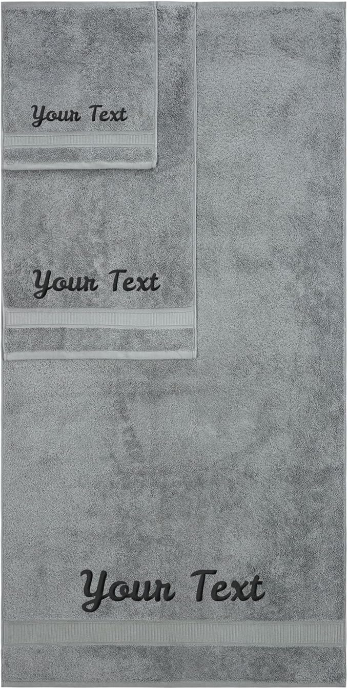 Personalized Towels, Hotel & Spa Quality, Super Soft, Highly Absorbent, Bathroom Sets, 100% Cotton Monogrammed towels 3 Piece Towel Set, Includes 1 Bath Towels, 1 Hand Towels, 1 Washcloths, Grey