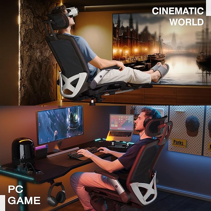 GABRYLLY Office Chair with Footrest, Ergonomic Desk Chair - 135° Recline Wide, 45° Flip-Up Arms,3D Headrest & Mesh Seat, High Back Home Gaming Chair for Adult Man Woman, 300LBS