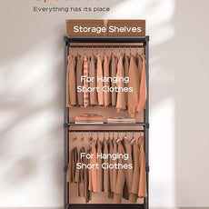 Clothes Rack, Portable Closet, 27.6 Inch Wardrobe Closet, Clothes Storage Organizer with Shelves and 2 Hanging Rods, Easy to Assembly, Black PCT001B01