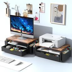 Spacrea Desk Organizer and Accessories, Computer Monitor Stand Riser with Drawer and 2 Pen Holders, Office Desk Accessories & Workspace Organizers for Office Supplies (Wood)