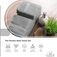 100% Cotton Bath Towel Set of 12-4 Bath Towels, 4 Hand Towels, 4 Wash Cloths, Sustainable, Soft, Highly Absorbent, Combed Cotton 12 Piece Set for Hotels, Spa, Bathroom, Dorm, Grey