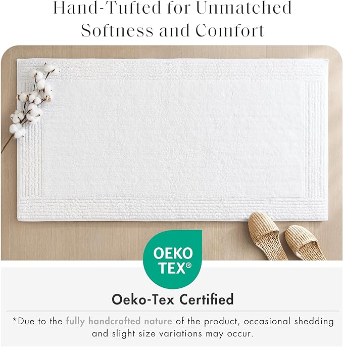 Madison Park Splendor Reversible 100% Cotton Tufted Bathroom Rug-3000 GSM Hotel Quality Luxurious Plush Medium Pile Bath Mat Absorbent, Quick Dry, Shower Room Décor, 17x24 White