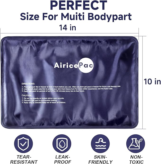 Ice Packs for Injuries Reusable,10”x 14” Gel Cold Pack for Knee Neck Shoulder Ankle Elbow Hip Back Pain Relief, Cold Compress Therapy for Swelling, Bruises, Surgery, Blue, 2 Pack