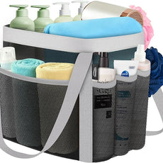 YASONIC Mesh Shower Caddy Portable for Dorm College Room Essentials, 8-Pocket Large Shower Bag with Double Handles, Hanging Shower Basket for Beach, Swimming, Bathroom, Beach, Camp, Gym, Black-Grey