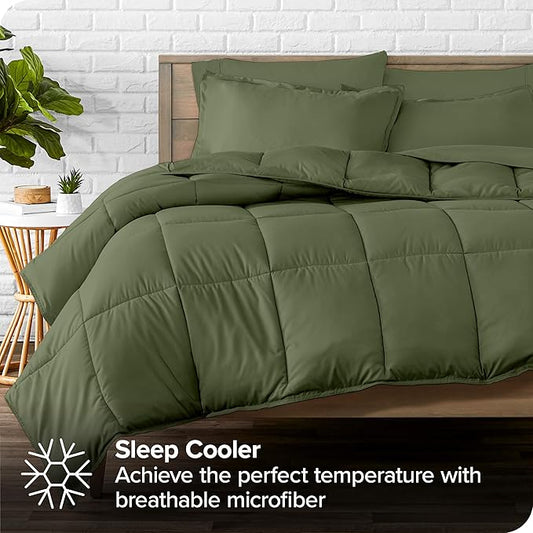 Bare Home Bed-in-A-Bag 7 Piece Comforter & Sheet Set - King - Goose Down Alternative - Ultra-Soft 1800 Premium - Bed Set (King, Cypress/Cypress)