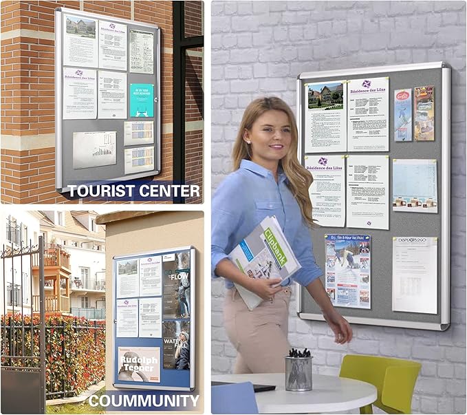 SWANCROWN Fabric Bulletin Board Enclosed Wall-Mounted Display Case for Office Classroom Home,26x20inch(4xA4)