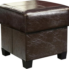 GLAXYFUR Storage Ottoman Cube Folding Footstool PU Leather Bench with Legs, Ottoman with Storage for Living Room, Bedroom, Brown
