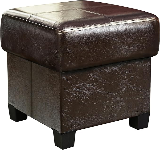GLAXYFUR Storage Ottoman Cube Folding Footstool PU Leather Bench with Legs, Ottoman with Storage for Living Room, Bedroom, Brown