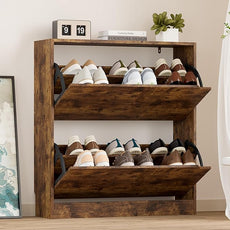 Shoe Cabinet with 2 Flip Drawers, Slim Narrow Shoe Storage Cabinet, Freestanding Shoe Organizer with Adjustable & Removable Shelves, Top Display Shelf for Entryway, Hallway, Foyer, Closet