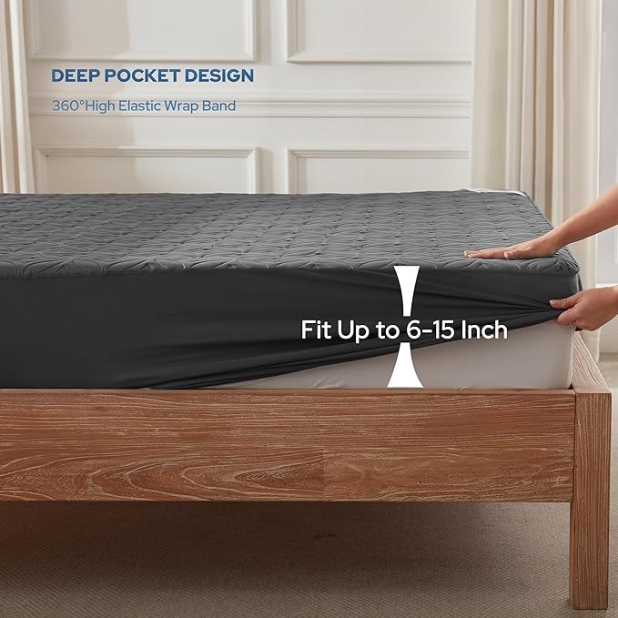BEDLORE 2 Pack Waterproof Mattress Protector, Twin XL Size Mattress Pad with Deep Pocket 6"-15" Depth, Soft Breathable Bed Mattress Cover for Bedroom, College Dorm (Gray)