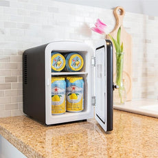 Koolatron Mini Fridge - 6 Can Refrigerator for Bedroom Office, Portable Table Top Beverage Cooler, 12V 110V Refrigerador For Drinks, Soda, Wine, Use In Car, Dorm, Outdoor, Patio
