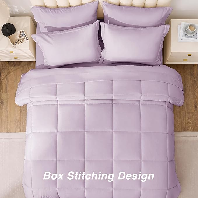 Love's cabin Full Comforter Set Light Purple, 7 Pieces Full Bed in a Bag, All Season Bedding Sets with 1 Comforter, 1 Flat Sheet, 1 Fitted Sheet, 2 Pillowcase and 2 Pillow Sham
