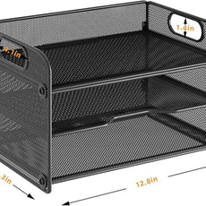 Samstar 3 Tier Letter Tray Paper Organizer with Handle, Mesh Desk Organizer Paper Sorter File Rack Shelves, Black