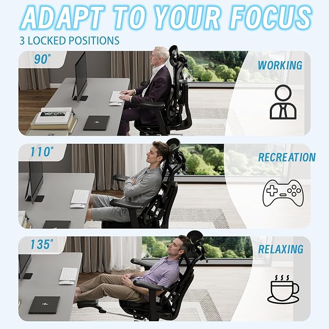 Ergonomic Office Chair, Gaming Chair, Office Chair, Mesh Gaming Chair, 880LBS, 5-Level Backrest Height & 4D Flip-Up Arms for Office, Home & Gaming Desk