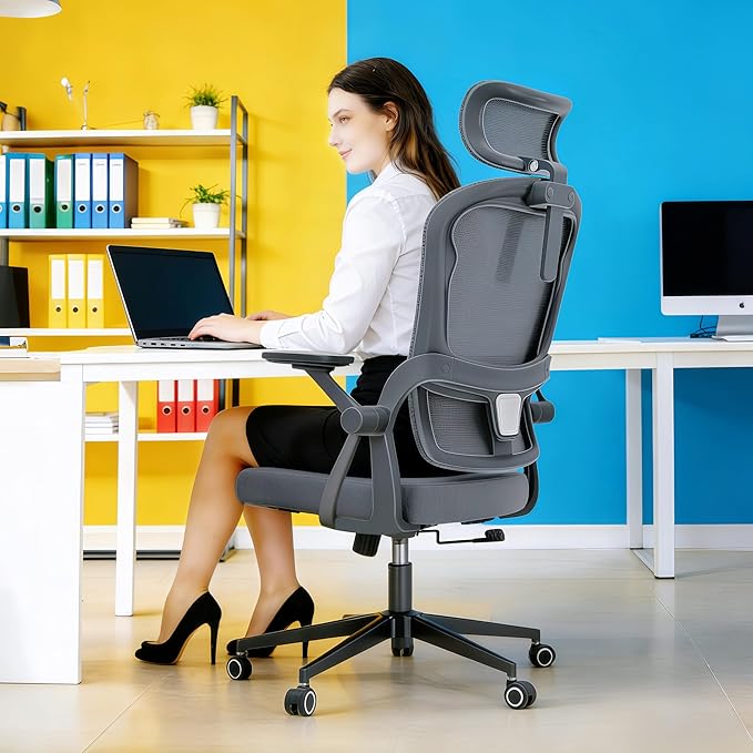Ergonomic Office Chair - 400LB Comfy Desk Chairs with Adjustable Headrest and Lumbar Back Support, Mesh Computer Chairs with Wheels and Arms for Home Office, Study