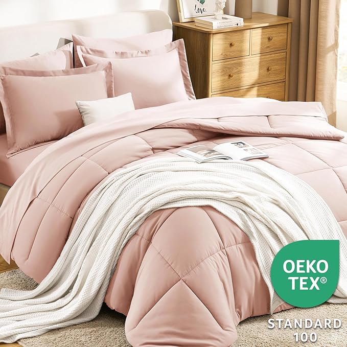 CozyLux Full Size Comforter Sets Blush Pink - 7 Pieces Bed in a Bag Full, Oeko-Tex Certified Bed Set, All Season Soft Bedding Set with Down Alternative Comforter, Sheets, Pillowcases & Pillow Shams