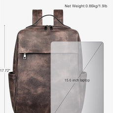 MASINTOR 15.6 inch PU Leather Laptop Backpack Purse for Women, Large College Casual Backpack Travel Bag Retro Coffee