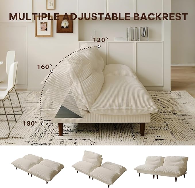 Futon Sofa Bed, 4 in 1 Multi-Functional Futon Couch with Adjustable Backrest, Convertible Sleeper Sofa Bed and Recliner Lounge, Loveseat for Living Room, Apartment, Office, 3 Sets, Beige