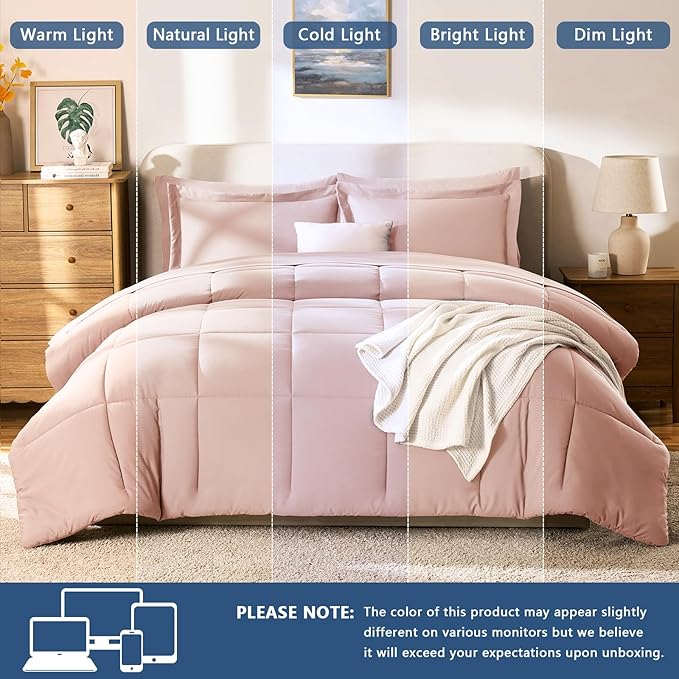 CozyLux King Size Comforter Set Blush Pink - 7 Pieces Bed in a Bag King, Okeo-Tex Certifited Bedding Set, All Season Soft Bed Set with Down Alternative Comforter, Sheets, Pillowcases & Pillow Shams