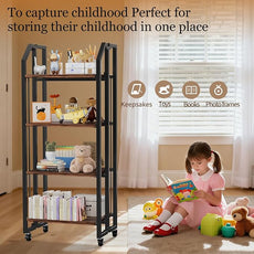 No Assembly Double-Sided Folding Bookshelf for Living Room, 4 Tier Collapsible Book Shelf for Home Office, Portable Bookcase Storage Organizer