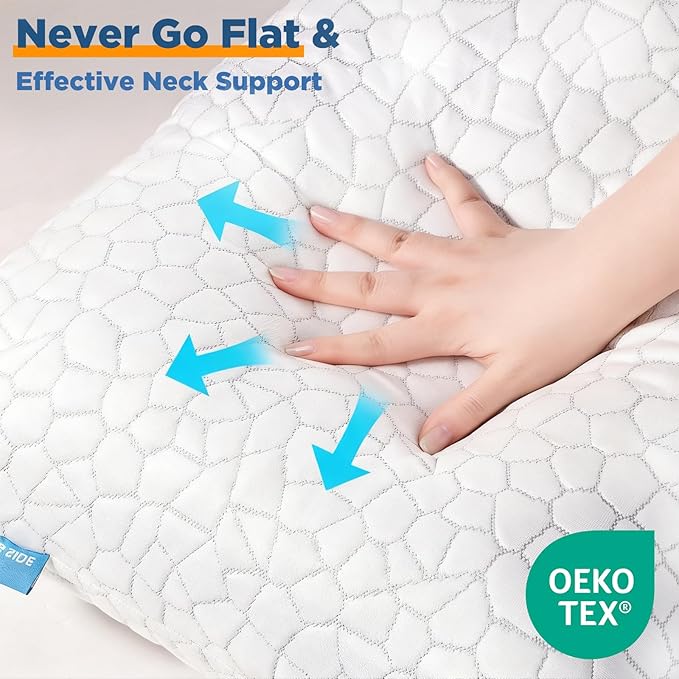 Cooling Pillows King Size Set of 2 Pack Shredded Memory Foam Pillows for Sleeping, Adjustable Cool Bed Pillow for Side Back Stomach Sleepers, Luxury Gel Neck Pillow for Neck and Shoulder Pain Relief