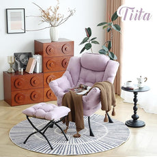 Tiita Lazy Chair with Ottoman, Modern Large Accent Lounge Armchair, Comfy Leisure Sofa Reading Chair with Footrest for Bedroom, Living Room, Dorm Rooms, Garden and Courtyard, Purple