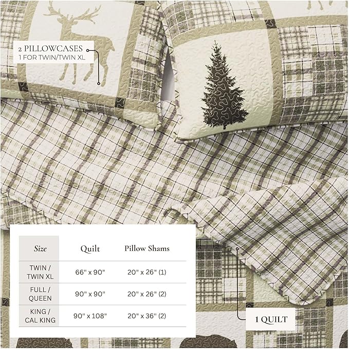 Great Bay Home Lodge Bedspread King Size Quilt with 2 Shams. Cabin 3-Piece Reversible All Season Quilt Set. Rustic Quilt Coverlet Bed Set. Stonehurst Collection.