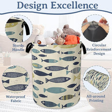 Cute Fish Laundry Basket,Foldable Oxford Cloth Boho Laundry Hamper with Handles, 20.8