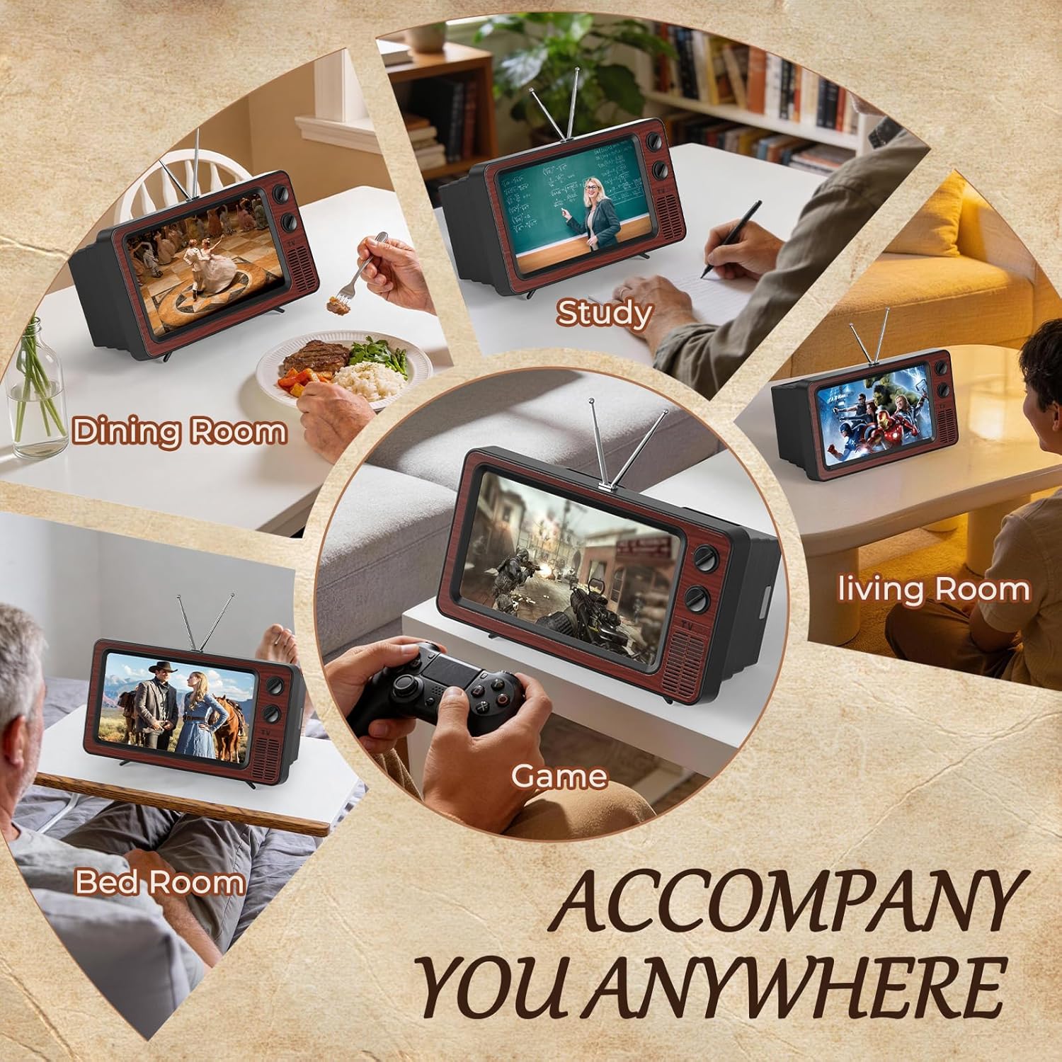 SEANCHEER Retro TV Phone Screen Magnifier – 12” Foldable Mini Cinema