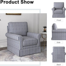 INZOY Swivel Accent Chair Set of 2, Mid Century Modern Reading Chair, Upholstered Swivel Square Chair for Living Room Bedroom Small Spaces, Fully Assembled, Blue Stripe