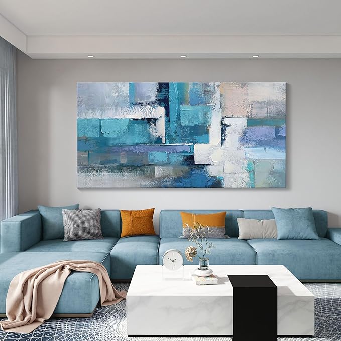 AJAZIKO Large Living Room Wall Art, Modern Wall Decor - Blue Abstract Canvas Artwork, Pictures for Office Wall Decor, Suitable for Bedroom and Living Room Decor, 29x58IN