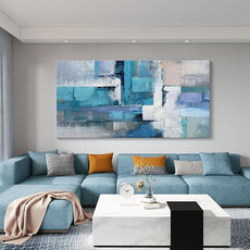 AJAZIKO Blue Abstract Canvas Wall Art - Modern Wall Decor, Living Room & Office Decor, Artwork for Bedroom