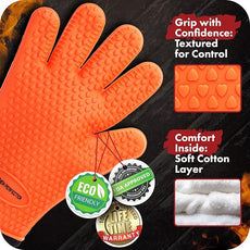 KITCHEN PERFECTION Silicone Smoker Oven Gloves -Extreme Heat Resistant BBQ Gloves -Handle Hot Food Right on Your Smoker Grill Fryer Pit|Waterproof Oven Mitts Grill Gloves |Superior Value Set+3 Bonuses