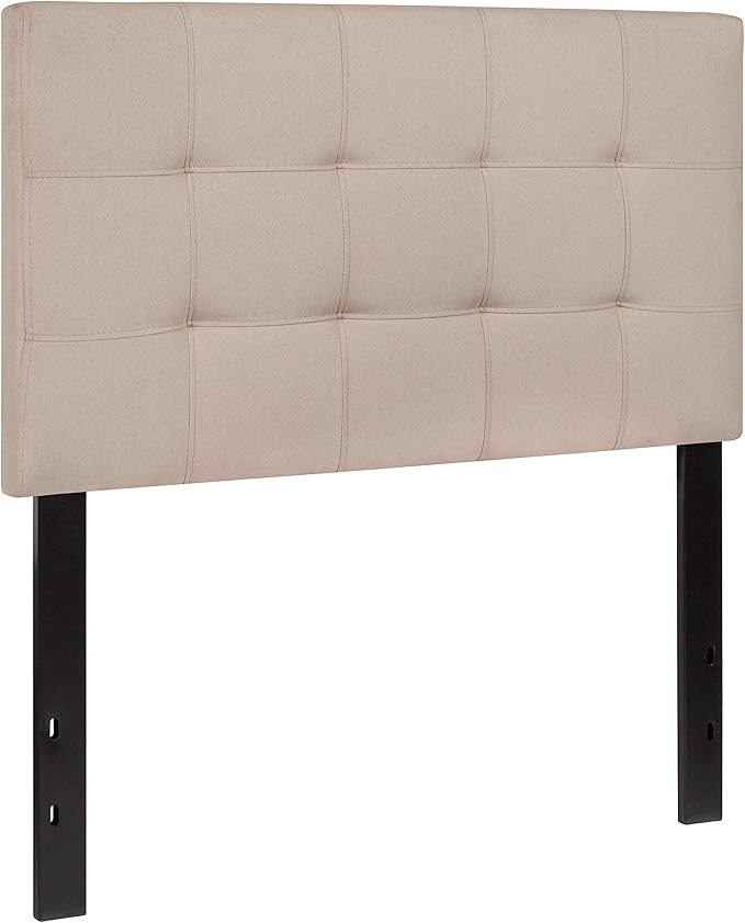 EMMA + OLIVER Quilted Tufted Upholstered Twin Size Headboard in Beige Fabric