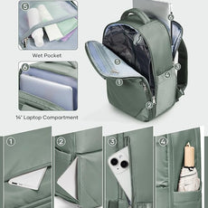 Vacuum Backpack Travel for Women Men, Travel Backpack with Vacuum System, Small Compression Backpacks Flight Approved, Travel Vacuum Bags with 14inch Laptop Compartment, Contain Pump, Green