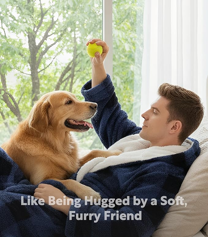 DAVID ARCHY Men's Hooded Robe Soft Coral Fleece Microfiber Bathrobe