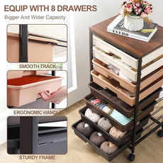 Rolling Storage Cart with Drawers, Rolling Drawer Cart and Wooden Tabletop,Storage Drawer Cart for Living Room,Classroom,Bedroom,Bathroom,Dorm,Office,Brown Gradient