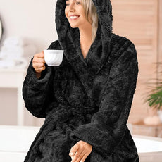 PAVILIA Women Hooded Plush Soft Robe | Fluffy Warm Fleece Sherpa Shaggy Bathrobe
