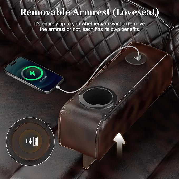 3 Seater Recliner Sofa Set with 2-Tier Cushion, 3+1 Pieces in Living Room, 3 Seater Reclining Couch Leather with Removable Console, 1 Oversize Recliner Chair Sofa Seat