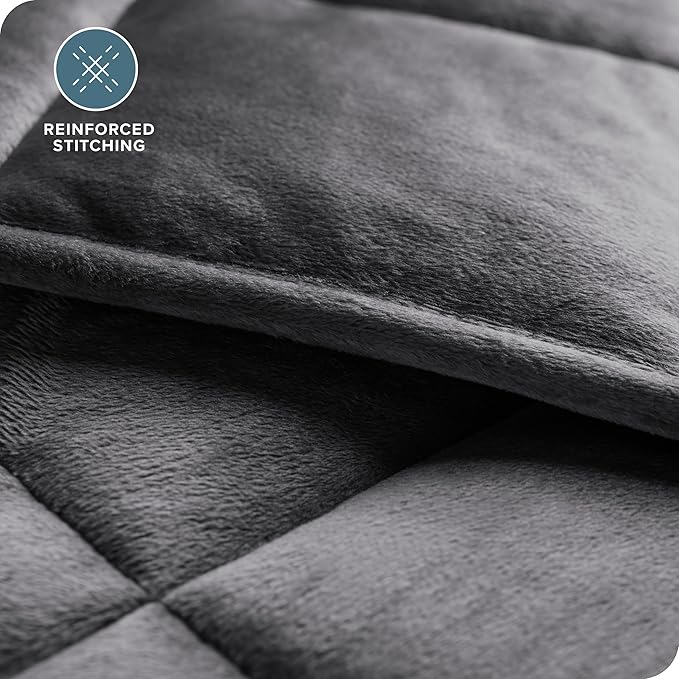 Bare Home Weighted Blanket Full or Queen Size 15lb (48" x 72") for Adults - Minky Fleece - Premium Heavy Blanket Nontoxic Glass Beads (Grey, 48"x72")