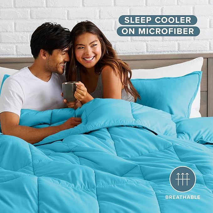 Bare Home Comforter Set - Queen Size - Ultra-Soft - Goose Down Alternative - Premium 1800 Series - All Season Warmth (Queen, Aqua)