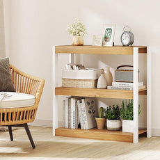 Giantex 3 Tier Bookshelf, Freestanding Wooden Bookcase with Dual Anti-Tipping Kits, Open Display Rack Shelving Unit, Storage Organizer for Living Room, Bedroom & Study (1,Natural & White)