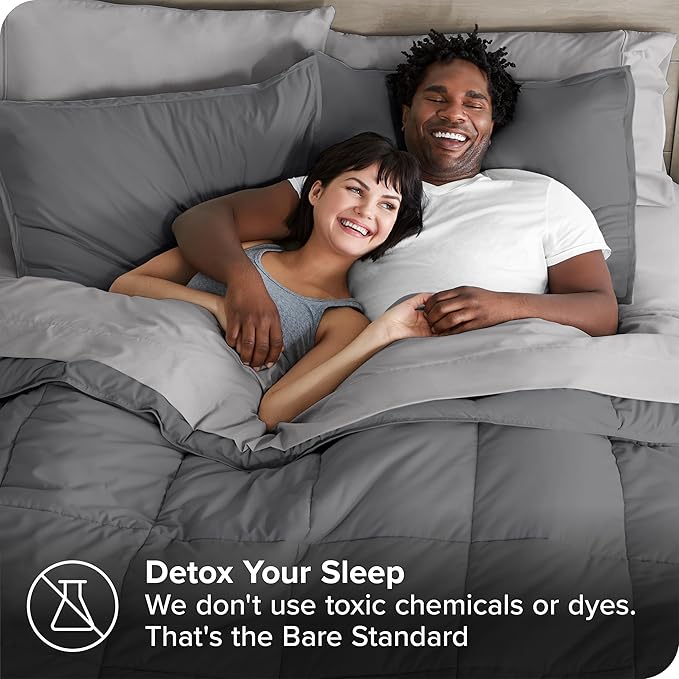 Bare Home Bed-in-A-Bag 7 Piece Comforter & Sheet Set - King - Goose Down Alternative - Ultra-Soft 1800 Premium - Bed Set (King, Grey/Light Grey)